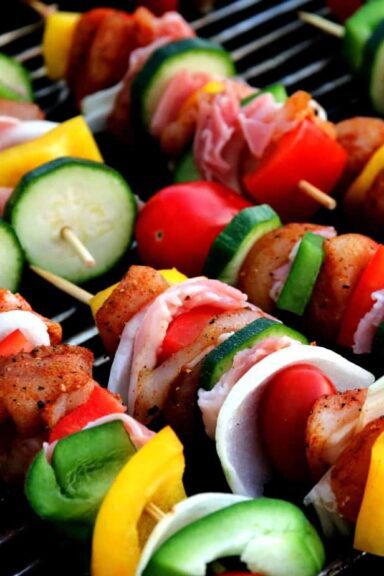 Grillspyd med bacon og kylling